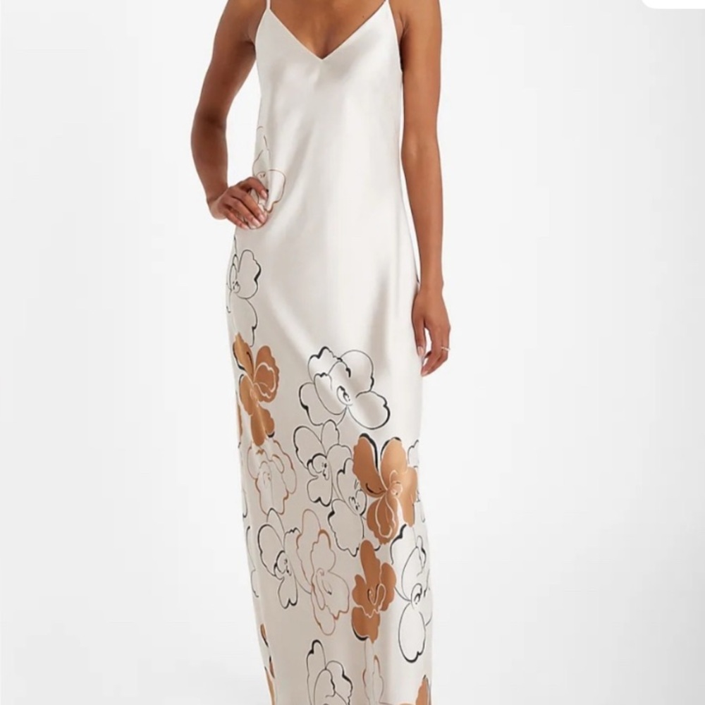 Express Size S -Floral Satin V-Neck Maxi Cami Slip Dress